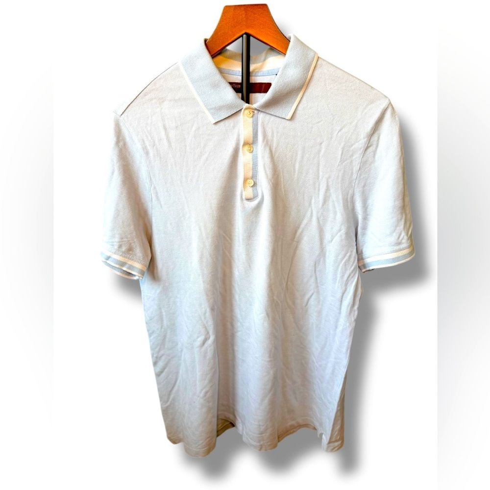 Perry Ellis Light Blue with White Accents Men's 100% Cotton Polo‎ Sz L EUC